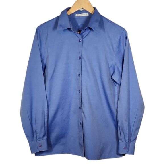 Foxcroft Top Shaped Fit Pinpoint Essential‎ No Iron Shirt Wrinkle Free Blue 8 - Picture 12 of 12